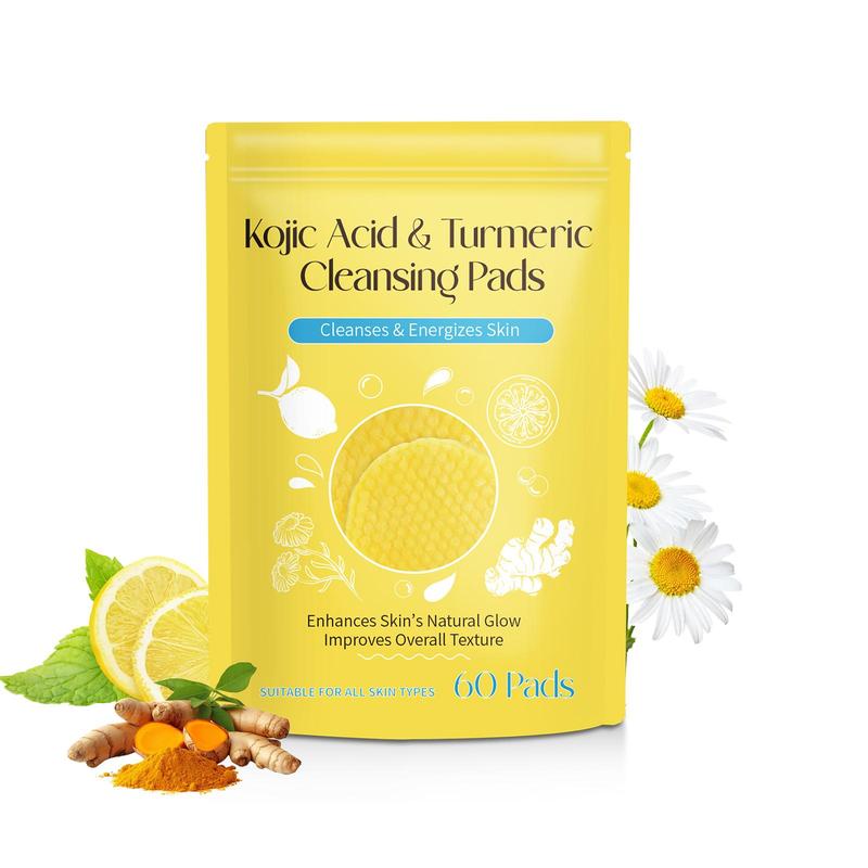 Kojic Acid & Turmeric Cleansing Pads, 60pcs pack Skin Looks Visibly Revitalized, Cleansing Pads for Face and Body