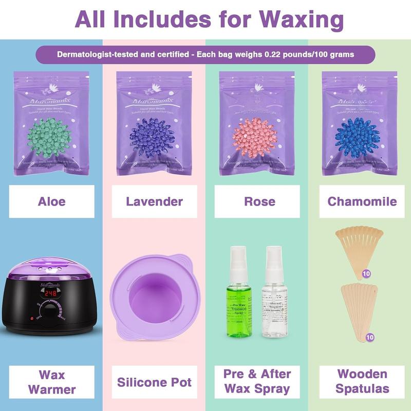 Waxing Kit -Digital Wax Warmer Machine for Hair Removal with 4 Packs of Hard Wax Beads &  Wax Pot for Full , , , Eyebrows, Bikini, Brazilian at Home Waxing Kit for Women Men