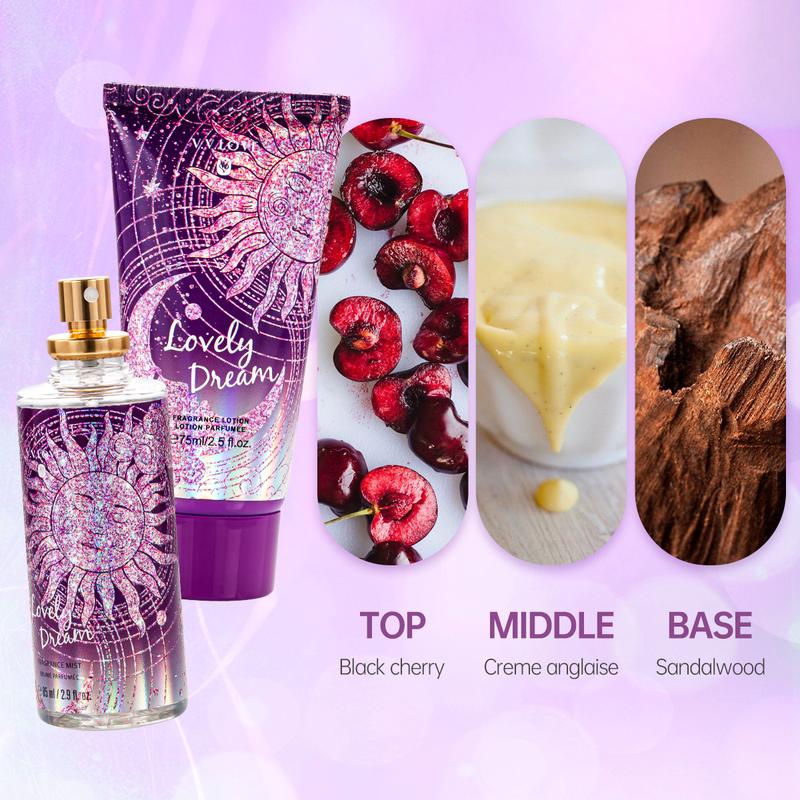 Fresh Floral Mist & Lotion Set,Fragrance Duo Gift Set Notes of Satin pomegranate, lily petals, fresh peach,Fine Fragrance Mist 85ml Body Lotion 75ml