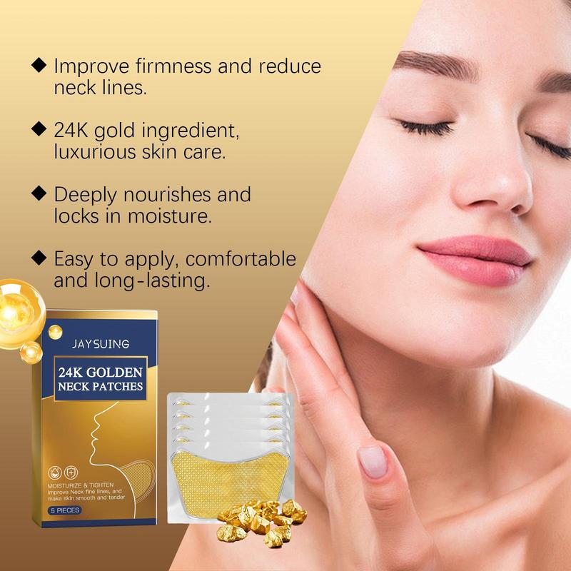 24k Gold Collagen Neck Patches, 5 Counts box Moisturizing Neck Masks, Neck Care Patches, Skin Firming Patches, Neck Skin Care Products