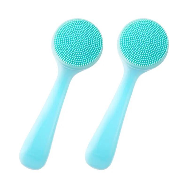 Portable Double Sided Silicone Facial Scrubber, Facial Cleaning Brush, Long Handle Face Exfoliator Massage Brush, Shower Cleaning Brush for Women Men, Blush Silicone Face Brush, Face Wash Skin Care Tools, Cosmetic Makeup Tools Beauty Gifts