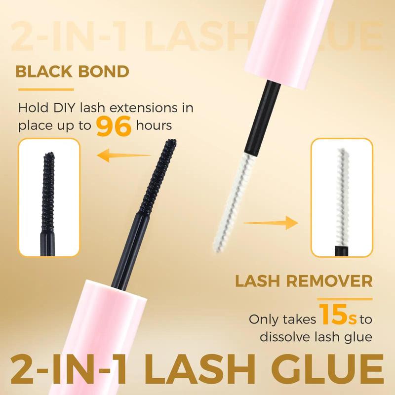 Double-ended False Eyelash Bond & Remover, 1 Count Professional Cluster Lash Glue & Remover for Individual Lashes, Waterproof Mascara Wand Comfortable Lash Adhesive & Remover