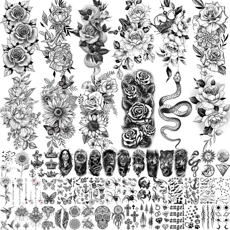 Mixed Style Floral & Sunflower & Butterfly Pattern Temporary Tattoo Sticker, 59pcs set Fake Tattoo Sticker, Body Art Decoration Sticker for Women & Men