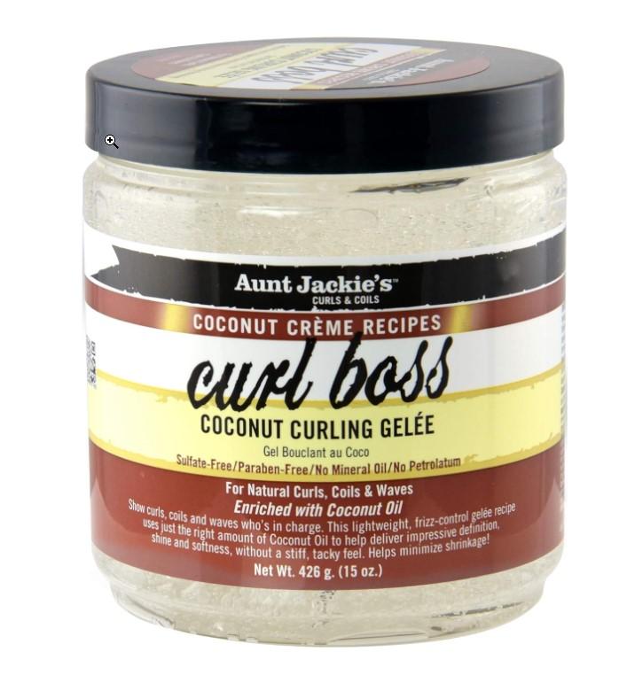 Aunt Jackie's Coconut Crème Recipes Curl Boss Coconut Curling Hair Gel for Naural Curls, Coils and Waves, 15 oz