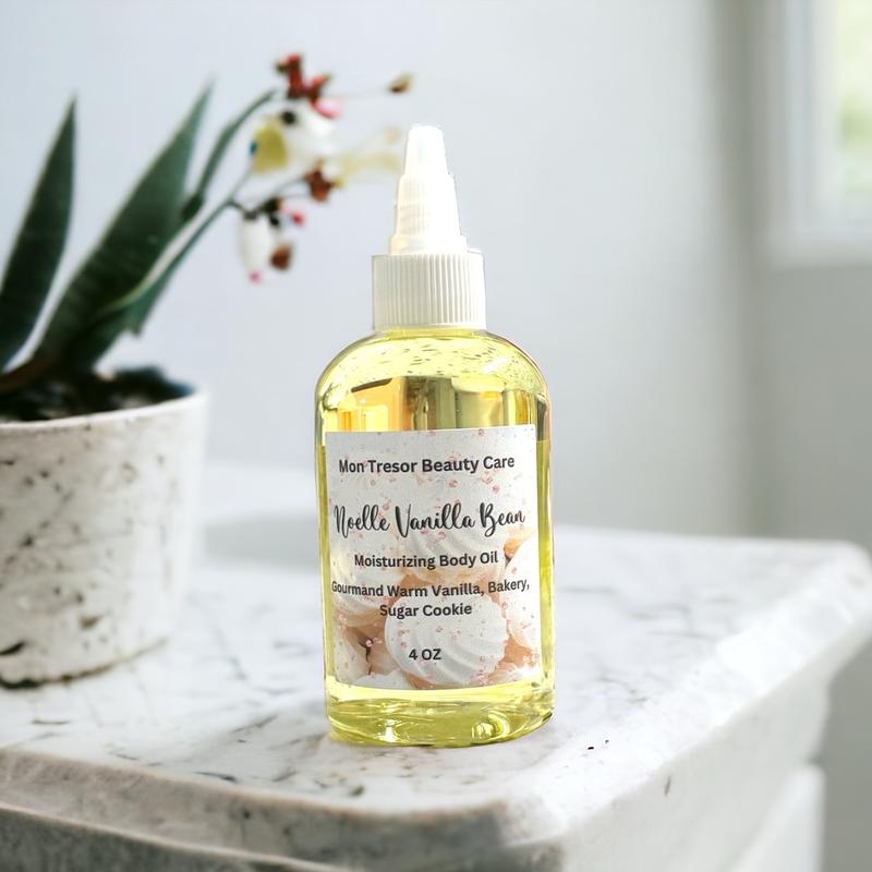 Noelle Vanilla Bean Body Oil, moisturizer, hydrating, gourmand warm vanilla bakery, vanilla, sugar cookie, womans body oil, fragrance oil, Body Care Silky Scented Scent Smoothing Moisture Moisturizing Coconut Apricot Aroma