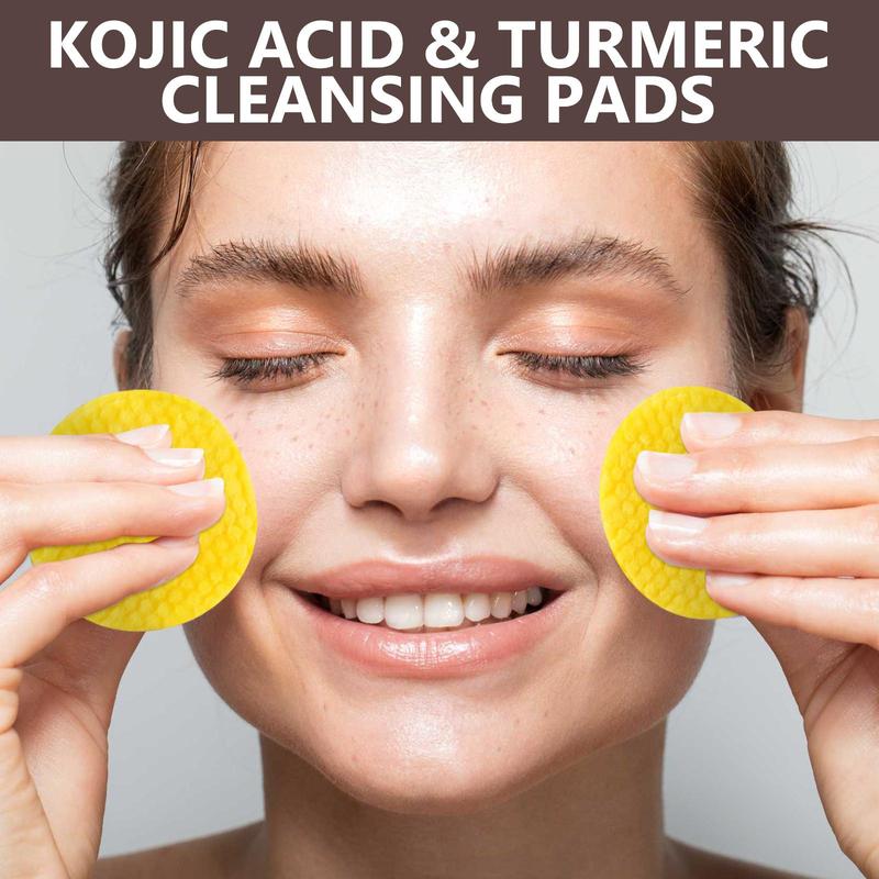 Kojic Acid & Turmeric Cleansing Pads, 60pcs pack Skin Looks Visibly Revitalized, Cleansing Pads for Face and Body