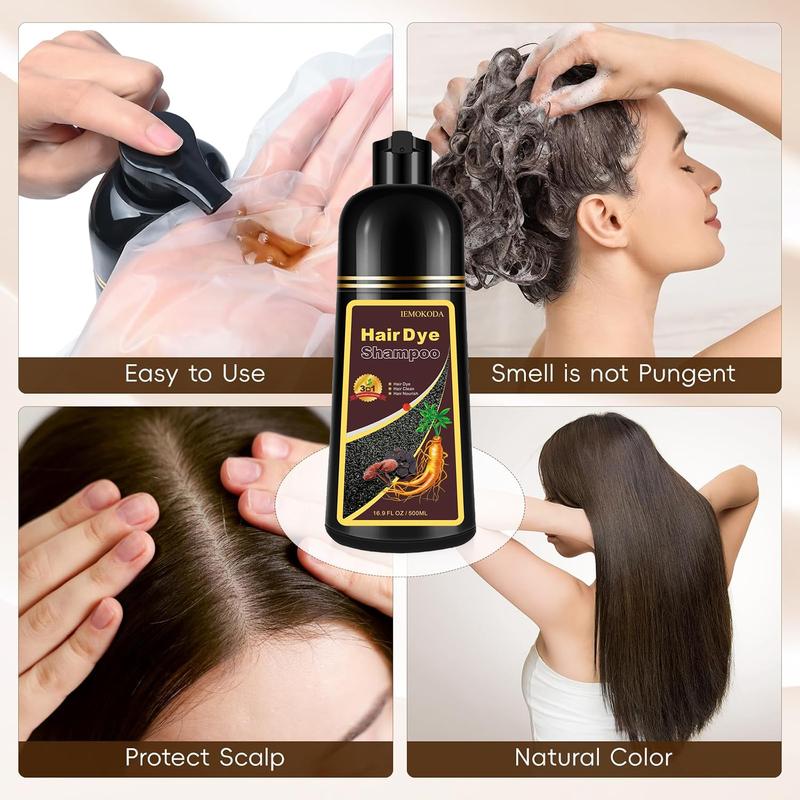 Instant 3-in-1 Dark Brown Hair Dye Shampoo-Instant Gray Coverage with Herbal Ingredients,for All Hair Types,Easy to Use,black hairdye,Ginseng Extract16.9 Fl Oz Haircare