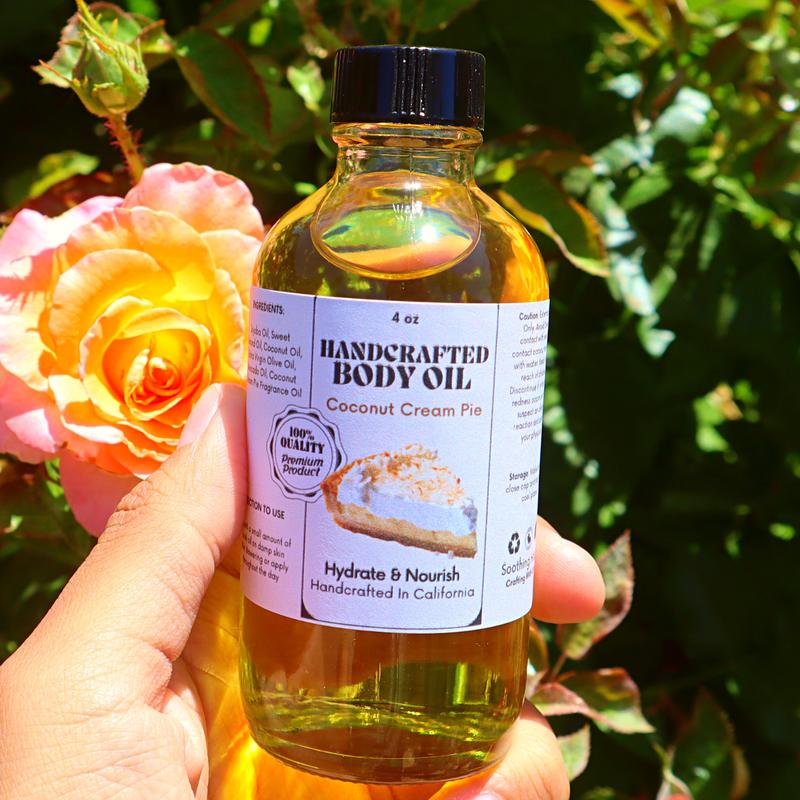 Handcrafted Coconut Cream Pie Body Oil Avocado Fragrance Body Care Jojoba Soothing Comfort Scent Body Care Olive Dropper Scented Aroma skin oil