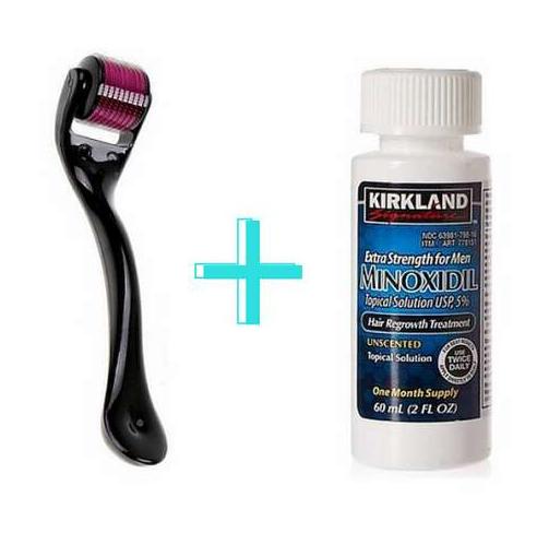 Kirkland Minoxidil 5% Extra Strength Men Hair Regrowth Loss Topical Solution with derma roller