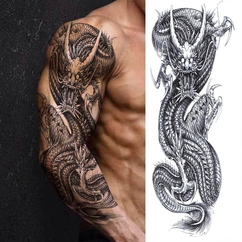 Dragon Pattern Full Arm Temporary Tattoo, Waterproof Long Lasting Fake Sleeve Tattoo, Body Art Sticker for Men & Women