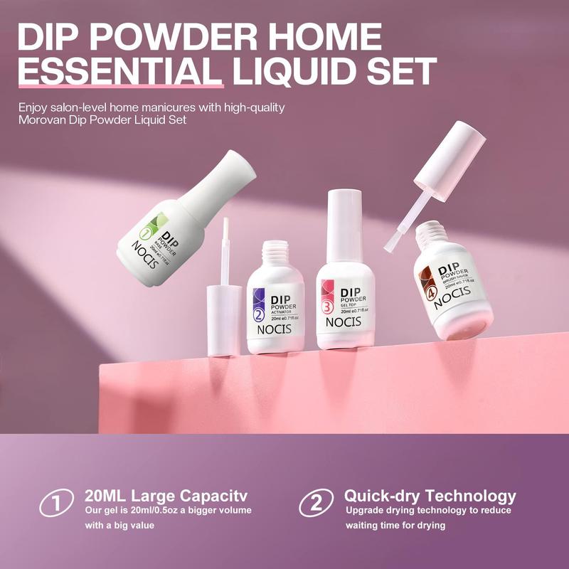 Dip Powder Liquid Set (12pcs set), Base & Top Coat, Activator, Brush Saver, Nail File & Stick, Replacement Brush, No Lamp Cured Dip Powder Nail Kit