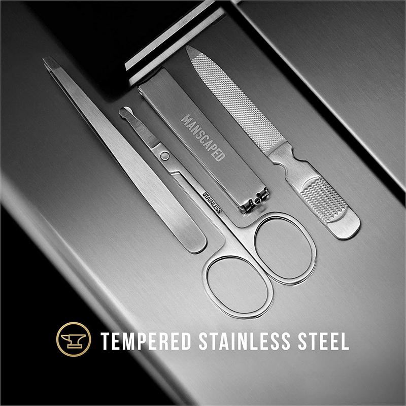 MANSCAPED® Shears 2.0 Tempered Stainless Steel Men's Nail Kit, Fingernail Clippers, Safety Scissors, Tweezers and Nail File, Compact Case