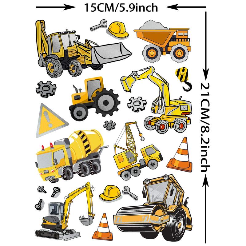 Groovy Excavator Cars Pattern Temporary Tattoo Sticker, 4 Counts set Children's Fake Tattoo Sticker, Body Art Sticker for Boys & Girls