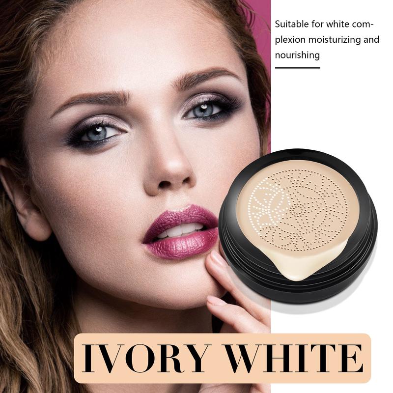 Air Cushion CC Cream Mushroom Head Foundation, Moisturizing BB Cream Makeup Long Lasting Matte Concealer (Natural Ivory White) cushionfoundation