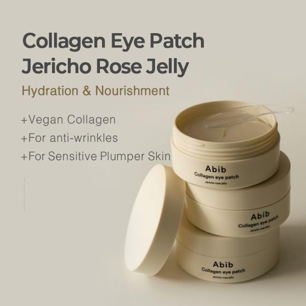 [Abib] Collagen Eye Patch Jericho Rose Jelly (60 Patches) Vegan Collagen, Transparent Hydrogel Under Eye Mask for Sensitive Plumper Skin repair eye korea  face melting  collagen