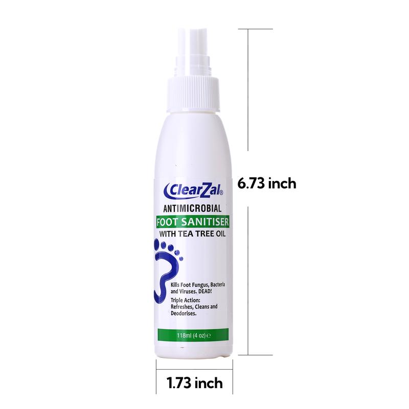 ClearZal Foot Sanitizer Spray with Tea Tree Oil, 4-Ounce 5 pieces Bottle Long-lasting disinfectant and antibacterial spray Long-lasting antibacterial effect to keep fresh  Tinea pedis, fungal infection, burning, itching, dandruff