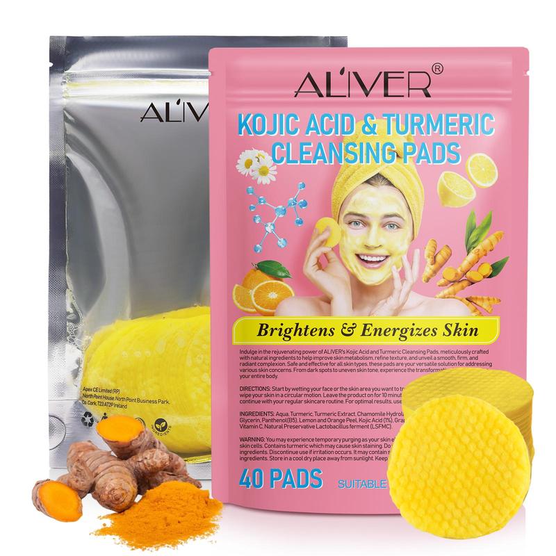 Turmeric & Kojic Acid  Peeling Pad  (40pcs count*3 Counts), Containing Vitamin B5 & Vitamin C, Exfoliate, Gentle Cleansing, Comfort Cleanser Pads Suitable for Face & Body