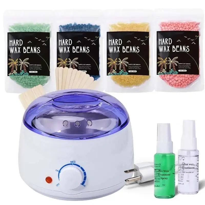 Hair Removal Kit for Men & Women, 1 Count Wax Warmer & 4 Packs Wax Beads, 20pcs Large & Small Wooden Sticks, 2 Counts Pre-wax & Post-wax Cleaning Spray, Waxing Kits, Waxing Kit at Home