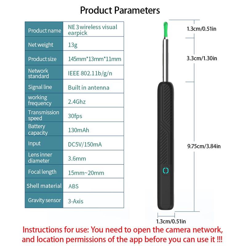 Wireless Visual Earpick, 1 Box LED Wax Removal Tool Picking Stick with Ear Pick Heads, HD Camera Smart Ear Wax Remover Ear Cleaning Pick Tool