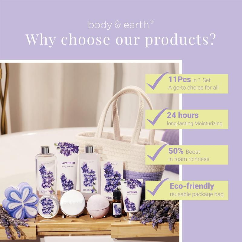 Spa Gift Baskets for Women -  11pcs Lavender Gift Sets with Bubble Bath, Shower Gel, Body Lotion, Birthday Gifts for Women, Spa Kit for Mom Gifts, Purple Gifts Lavender Purple