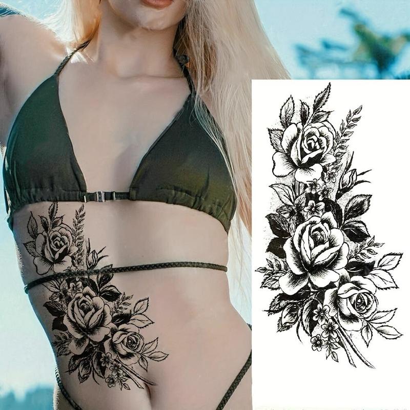 Flower Pattern Temporary Tattoo Sticker, 1 Sheet Waterproof Fake Tattoo Decals, Floral Body Art Sticker Decoration for Women & Girls