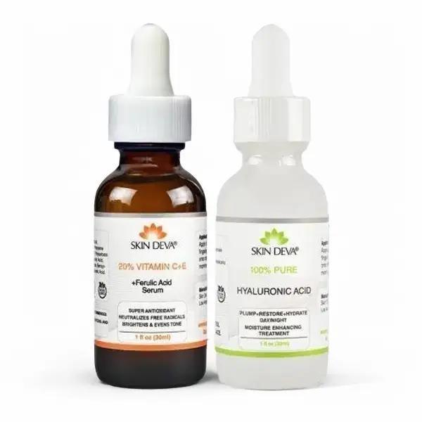 Bright & Hydrating Duo | Vitamin C+E + Ferulic Acid + 100% Pure Hyaluronic Acid Moisture Radiant Serums Skincare