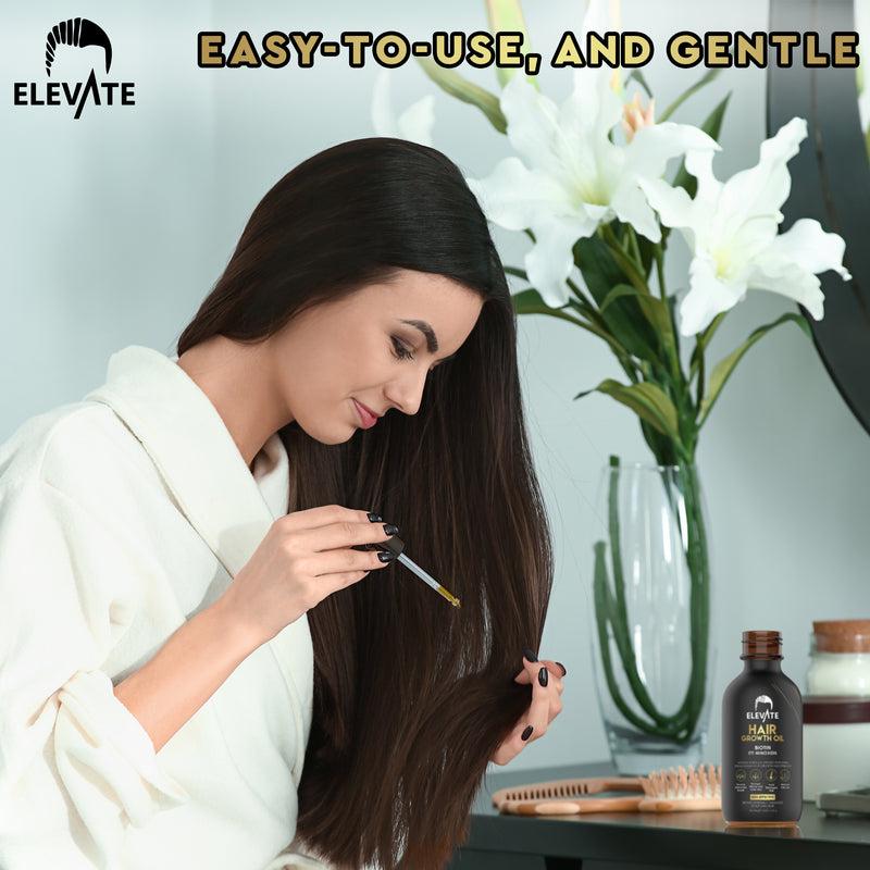 ELEVATE 5% Minoxidil Biotin Hair Growth Oil for Women & Men - Gentle & Natural Hair Serum for Hair Loss Prevention Haircare & Comfort