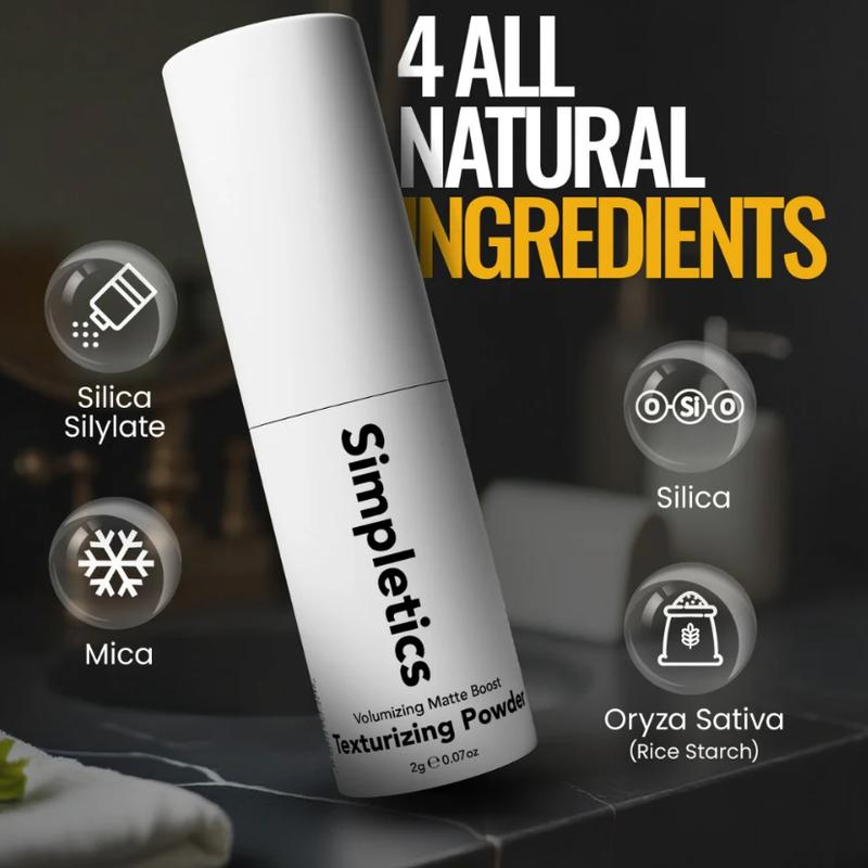 Simpletics Hair Texturizing Powder, All-Natural, 4 Ingredients - Lightweight, Non-Greasy Finish - Instant, Natural-Looking Volume - Gentle on Scalp & Hair - Free from Harsh Chemicals, Parabens, & Sulfates