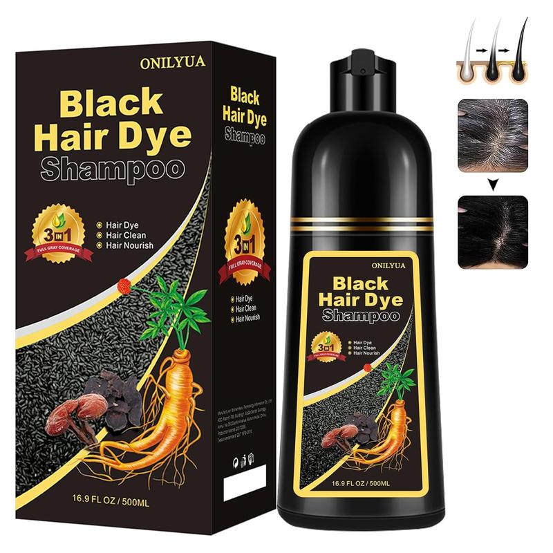 Instant Black Hair Shampoo Hair Color Shampoo for Gray Hair, 16.9 Fl Oz, Natural long lasting Black Hair Dye Shampoo 3 in 1 for Men & Women