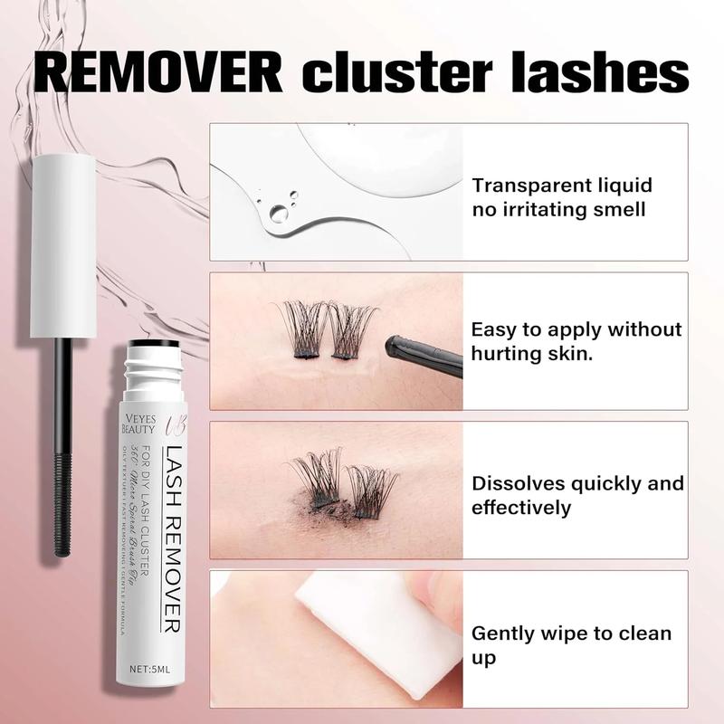 Veyesbeauty 5ml Cluster Lash Remover for DIY Eyelash Extensions Clear Remover for Self-application Individual Lashes at Home Makeup Remover