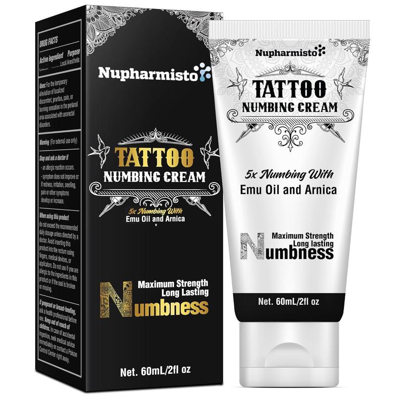 6 Hours Maximum Strength Numbing Cream Tattoo (2oz  60ml), Painless Tattoo Numbing Cream,with 5x Numbing, Emu Oil and Arnica. 2oz  60ml Cosmetics