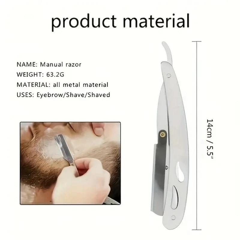 Men's Foldable Stainless Steel Blades, 1 Razor & 50 Blades, Manual Shaving Face Scraper, Barber Razor, Body Face Hair Removal Tool, Men's Care Products