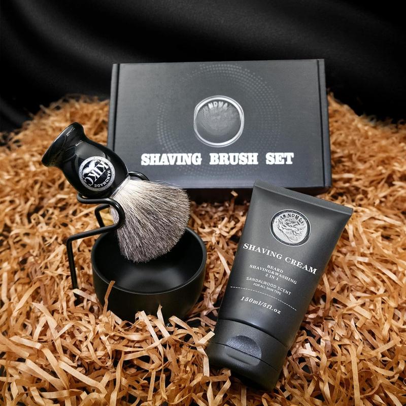 5 in 1 Shaving Kit for Wet Shave, Set Includes Hand Crafted Pure Badger Shave Brush, Stainless Steel Lathering Soap Bowl, Shave Brush Stand, Shaving Cream, Best Gift for Bearded Man, Deluxe Black