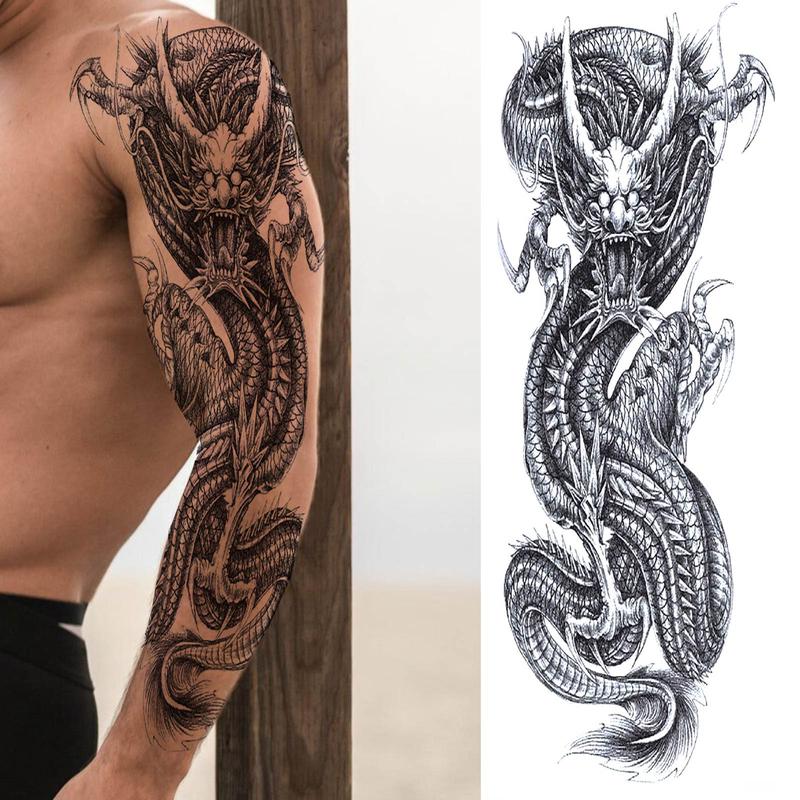 Dragon Pattern Full Arm Temporary Tattoo, Waterproof Long Lasting Fake Sleeve Tattoo, Body Art Sticker for Men & Women