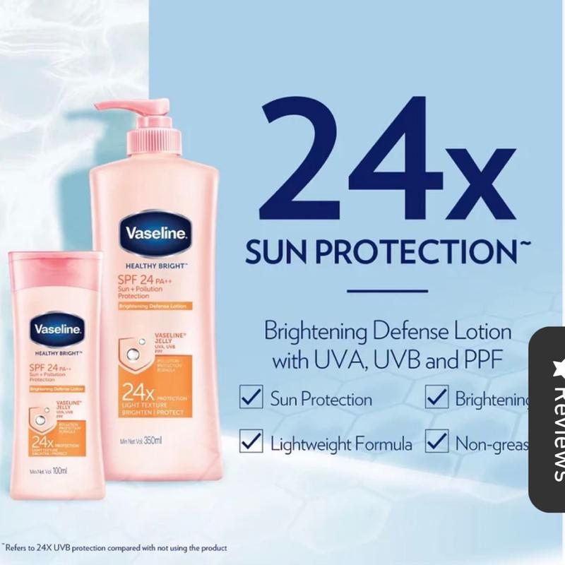 Vaseline Healthy Bright Sunscreen Lotion with SPF24 and Pollution Protection, 100ml, 2 Count - Body Care Radiant Uv