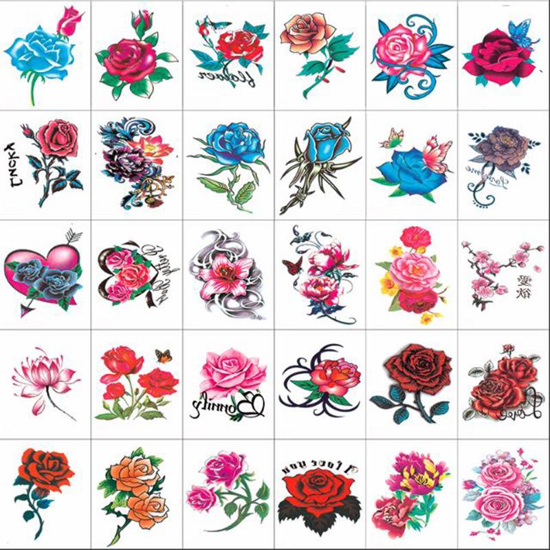 Tattoo stickers, multicoloured, black, flowers, roses, butterflies, cover scars,Stickers to cover the scars