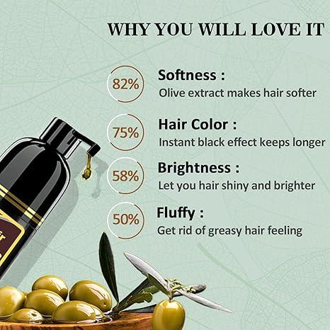 Instant Black Hair Shampoo Hair Color Shampoo for Gray Hair, 16.9 Fl Oz, Natural long lasting Black Hair Dye Shampoo 3 in 1 for Men & Women