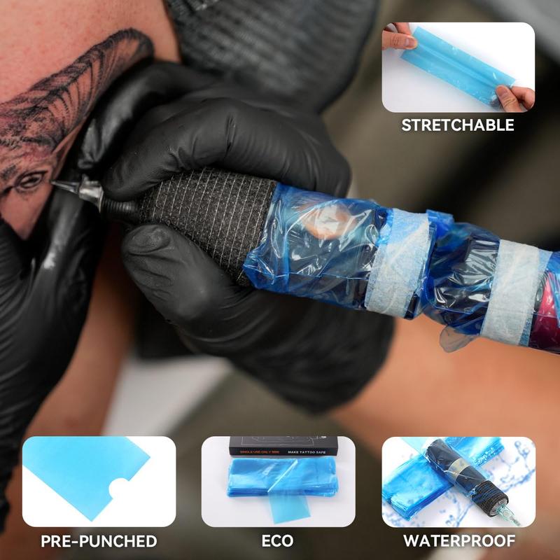 200Pcs Tattoo Machine Covers,  Machine Covers Tattoo Supplies  Supplies Disposable Clear Plastic Tattoo Gun Wrap Tattoo Pen Covers Tattoo Grip Wrap Sleeves(Blue 2.09 inch x 6.45 inch)