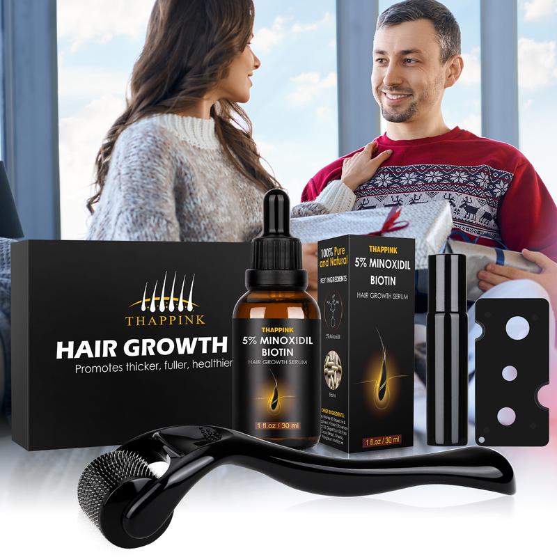 Derma Roller Hair Growth Kit, 5% Minoxidil Hair Growth Serum Oil Biotinfor Hair Growth for Men Women with 0.25mm Derma Roller