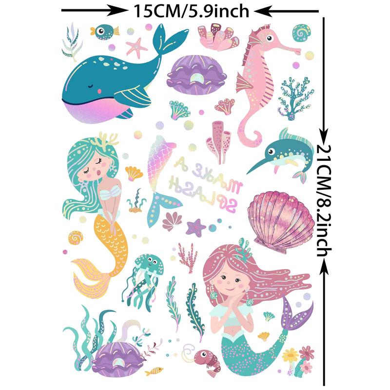 Cartoon Mermaid Pattern Temporary Tattoo Sticker, 96pcs set  Funny Waterproof Fake Tattoo Sticker, Body Art Sticker for Kids & Adults