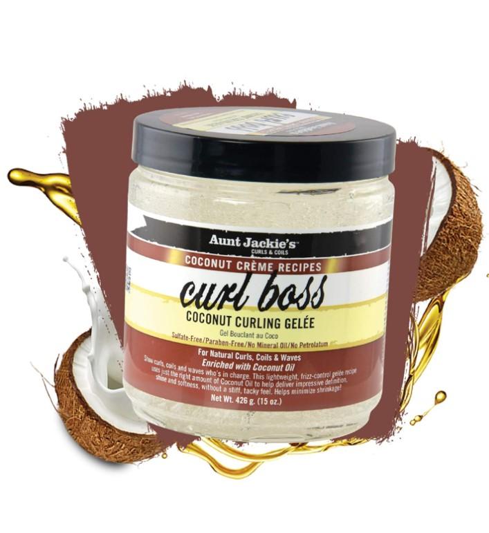 Aunt Jackie's Coconut Crème Recipes Curl Boss Coconut Curling Hair Gel for Naural Curls, Coils and Waves, 15 oz