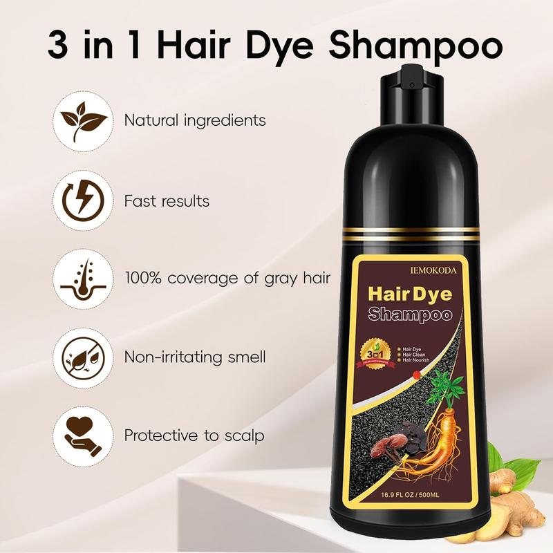 Instant 3-in-1 Dark Brown Hair Dye Shampoo-Instant Gray Coverage with Herbal Ingredients,for All Hair Types,Easy to Use,black hairdye,Ginseng Extract16.9 Fl Oz Haircare