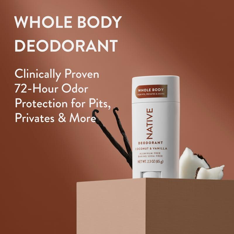 Native Whole Body Deodorant Contains Naturally Derived Ingredients | 72 Hour Odor Protection, Aluminum Free with Coconut Oil| Coconut & Vanilla Body Care Long Lasting Sensitive Comfort