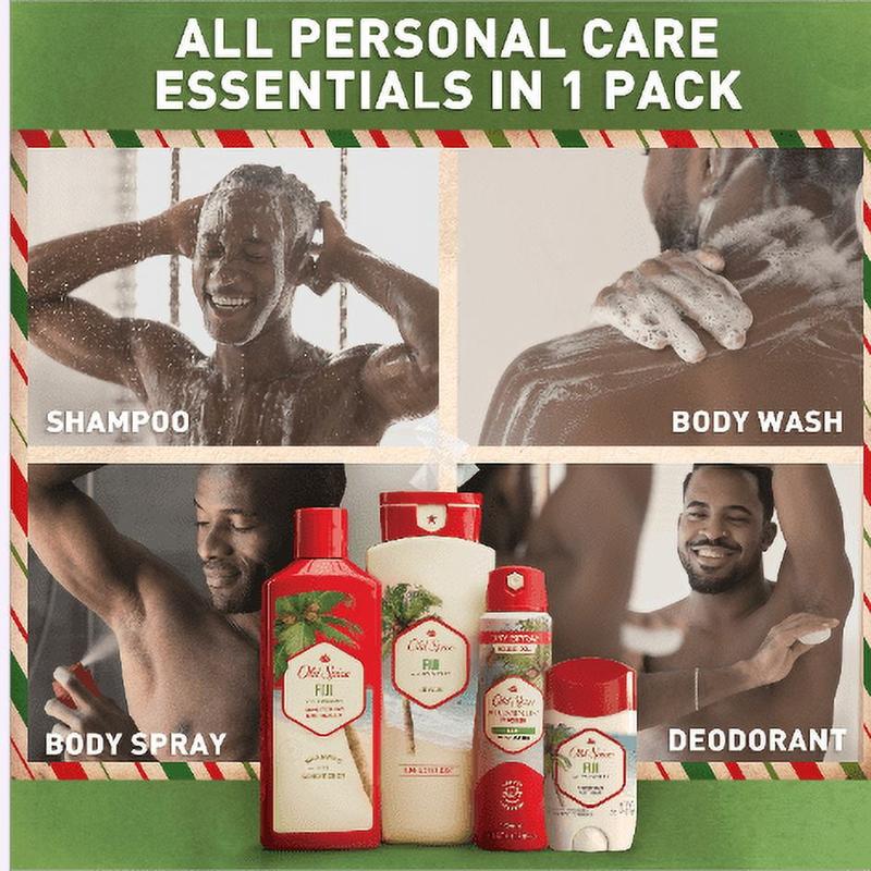 ($50 Value) Old Spice Holiday Gift Pack for Men, Fiji Scent, Body Wash, Antiperspirant and Deodorant, Aluminum Free Spray, 2 in 1 Shampoo