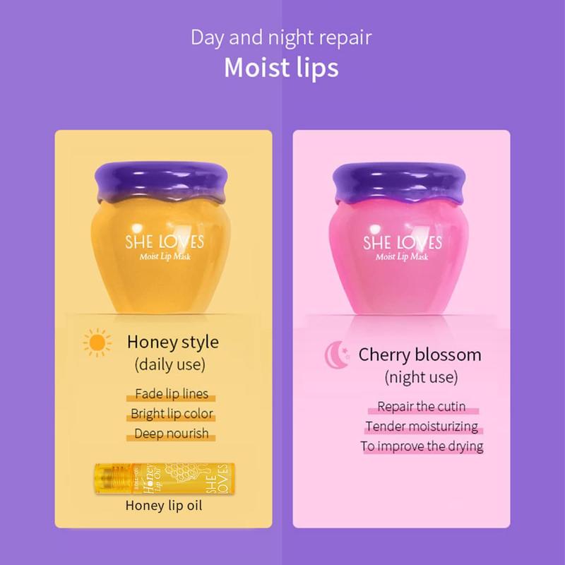 2PCS Lip Mask Overnight, Honey&Sakura Day and Night Repair Sleeping Lip Balm