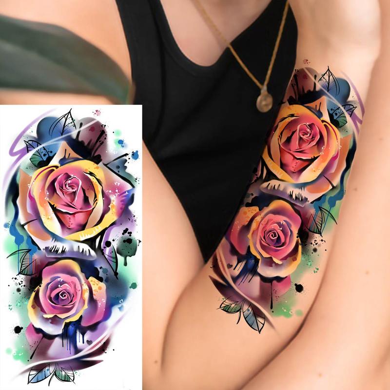 1 Sheet 3D Rose Flower Pattern Temporary Tattoo Sticker, Temporary Tattoos Small Stickers 3D Rose Flower Fake Tattoos for Girls, Christmas Gift