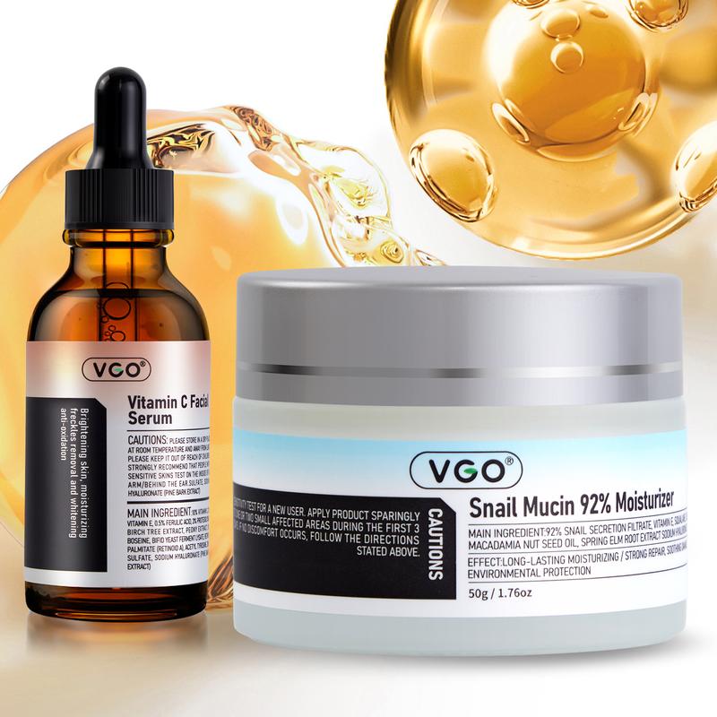 VGO-Essence Face Cream Moisturizingand Repairing Set Skincare Moisturizer-Live Cleanser Facial Daily Vitamin C Facial Serum Essence And Snail Mucin 92% Moisturizer Hydrating Moisture Comfort