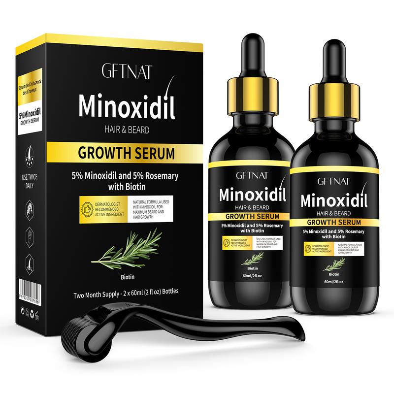 GFTNAT 5% Minoxidil with Rosemary Oil for Men and Women Hair Growth, Beard Growth Kit Regrowth Loss with Tool, hairgrowth 2PCS