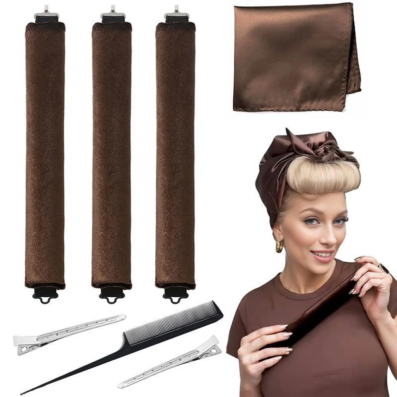 Heatless Hair Curler Set, 7 Counts set No Heat Overnight Hair Curler with Headscarf & Comb & Clip, Professional Hair Styling Tools for Home & Salon Use, Christmas Gift