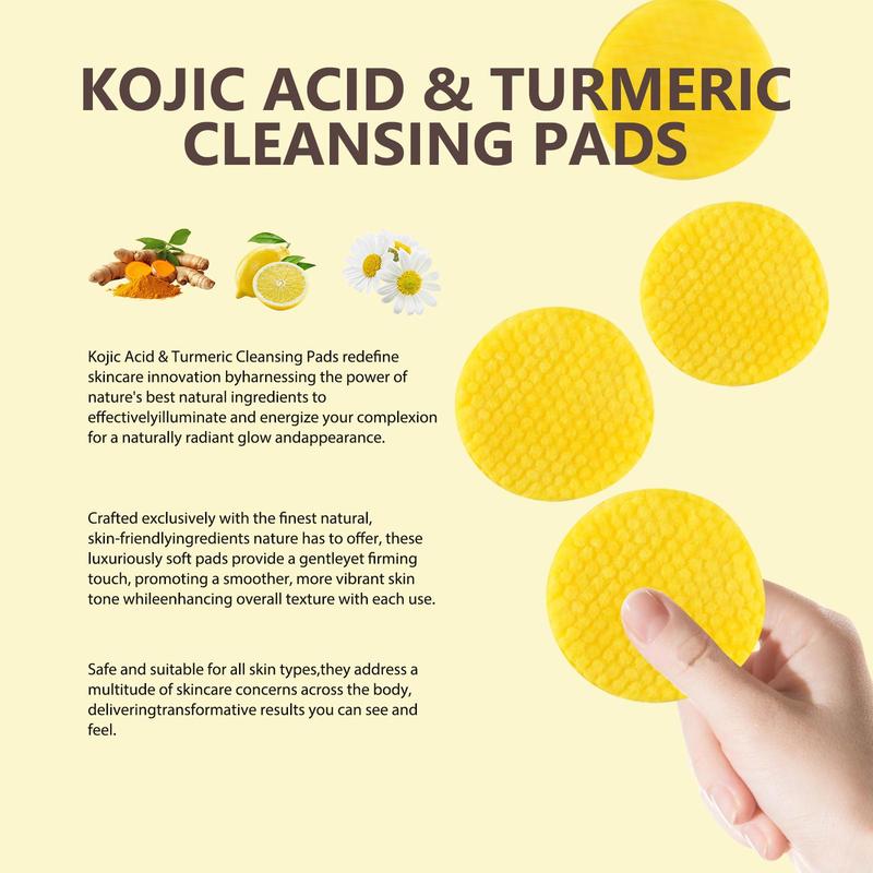 Kojic Acid & Turmeric Cleansing Pads, 60pcs pack Skin Looks Visibly Revitalized, Cleansing Pads for Face and Body